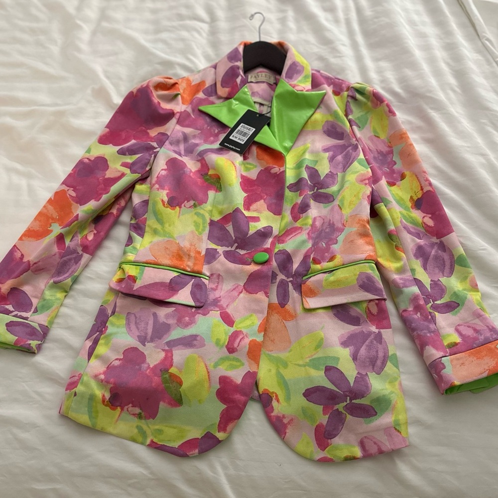 Jayley Collection Vegan Leather Floral Blazer